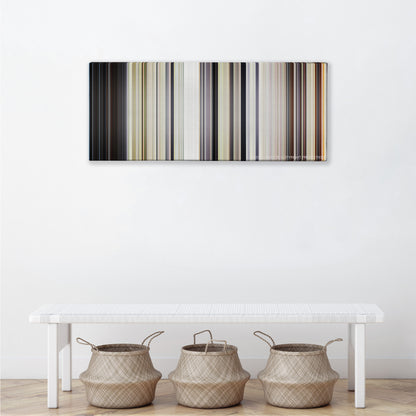 Midsommar color palette canvas above a white bench with three woven baskets