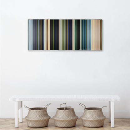 The Legend of Tarzan color palette canvas above a white bench with three woven baskets