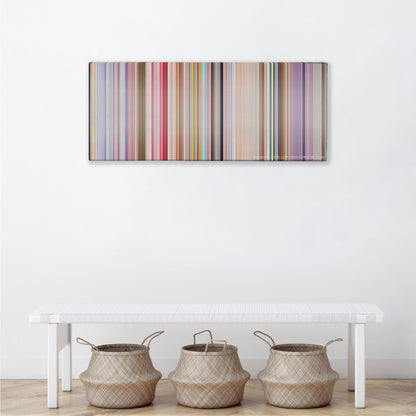 PK color palette canvas above a white bench with three woven baskets