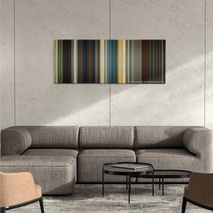 Mission: Impossible - Rogue Nation color palette canvas on a concrete wall above a gray sectional sofa