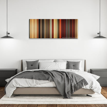 Gods of Egypt color palette canvas above a bed, between two black pendant lamps