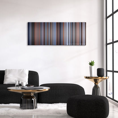 Home Alone 3 color palette canvas above a black sofa with a gold-topped table