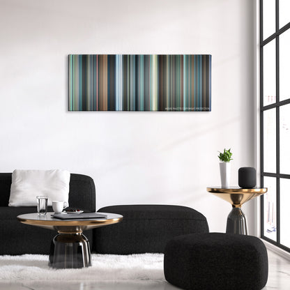 Bridget Jones: The Edge of Reason color palette canvas above a black sofa with a gold-topped table