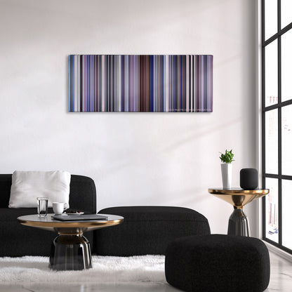 Punch-Drunk Love color palette canvas above a black sofa with a gold-topped table