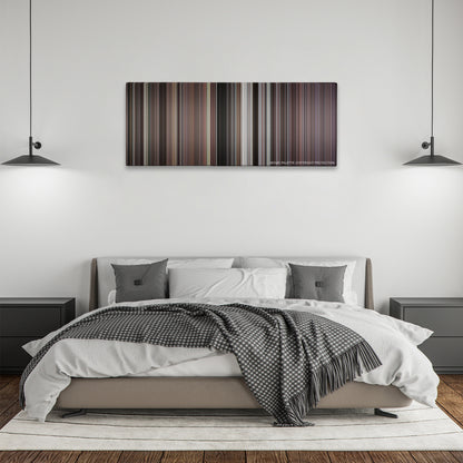 Rocky IV color palette canvas above a bed, between two black pendant lamps