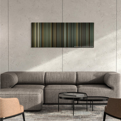 Downfall color palette canvas on a concrete wall above a gray sectional sofa