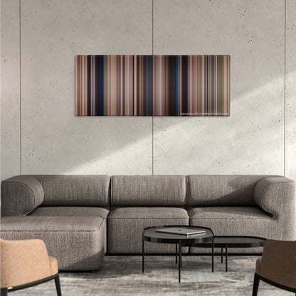 Hotel Rwanda color palette canvas on a concrete wall above a gray sectional sofa