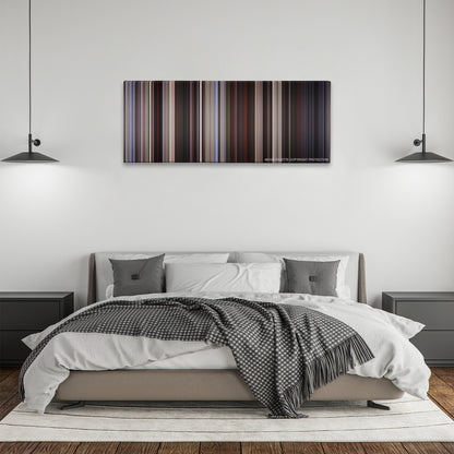 American Beauty color palette canvas above a bed, between two black pendant lamps