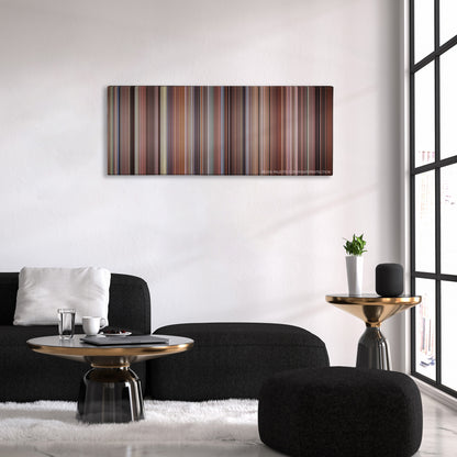 When Harry Met Sally... color palette canvas above a black sofa with a gold-topped table