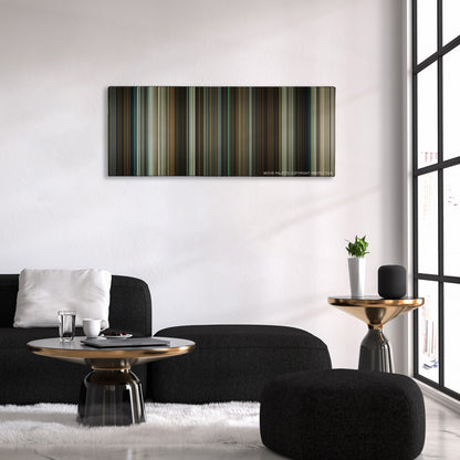 Michael Clayton color palette canvas above a black sofa with a gold-topped table