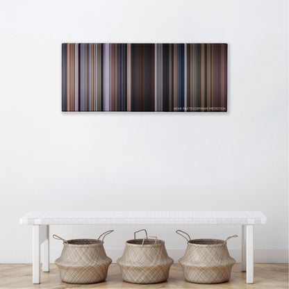 Men of Honor color palette canvas above a white bench with three woven baskets