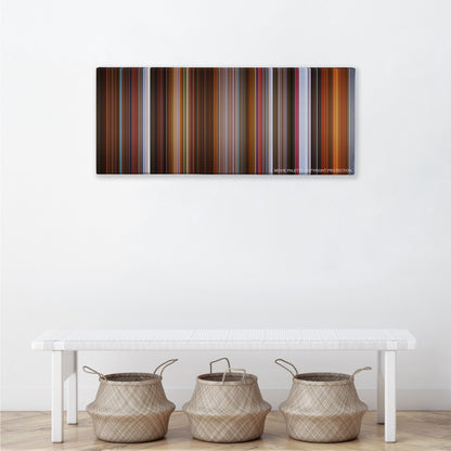 Rounders color palette canvas above a white bench with three woven baskets