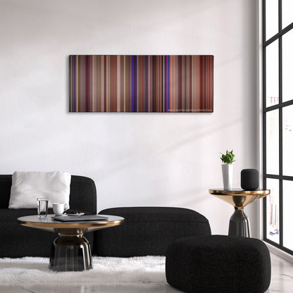 This Is Spinal Tap color palette canvas above a black sofa with a gold-topped table