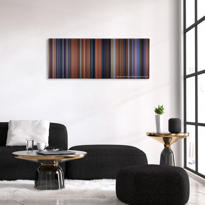Coyote Ugly color palette canvas above a black sofa with a gold-topped table