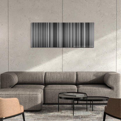 The 400 Blows color palette canvas on a concrete wall above a gray sectional sofa