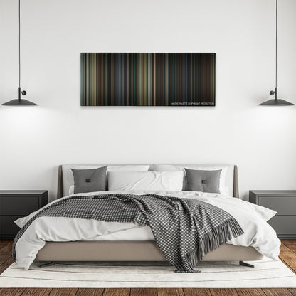 The Skeleton Key color palette canvas above a bed, between two black pendant lamps