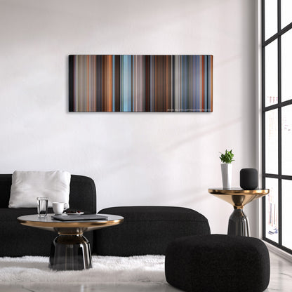 Final Destination 2 color palette canvas above a black sofa with a gold-topped table