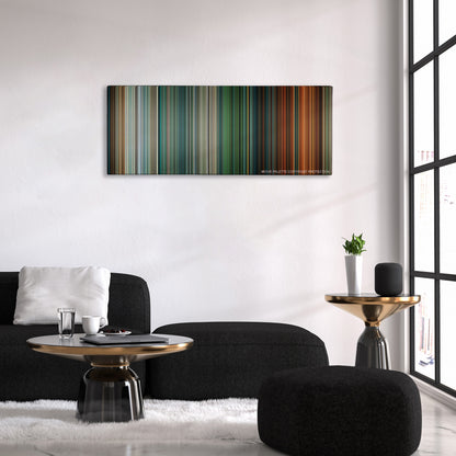 Deepwater Horizon color palette canvas above a black sofa with a gold-topped table