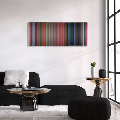Sleeping Beauty color palette canvas above a black sofa with a gold-topped table