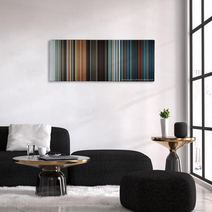 The Last Airbender color palette canvas above a black sofa with a gold-topped table