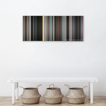 Iron Man color palette canvas above a white bench with three woven baskets