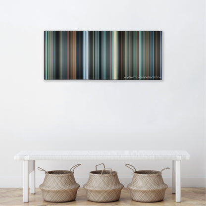Bridget Jones: The Edge of Reason color palette canvas above a white bench with three woven baskets