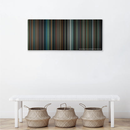 The Insider color palette canvas above a white bench with three woven baskets