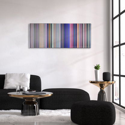 Cinderella color palette canvas above a black sofa with a gold-topped table