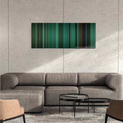 The Ring color palette canvas on a concrete wall above a gray sectional sofa