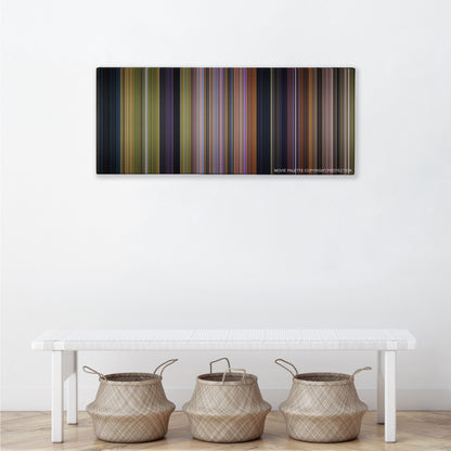 Over the Hedge color palette canvas above a white bench with three woven baskets