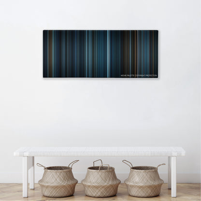 Gothika color palette canvas above a white bench with three woven baskets