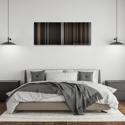 The Count of Monte Cristo color palette canvas above a bed, between two black pendant lamps