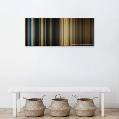 Pompeii color palette canvas above a white bench with three woven baskets