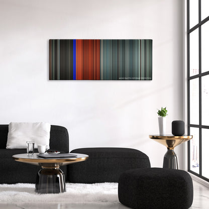 Exam color palette canvas above a black sofa with a gold-topped table