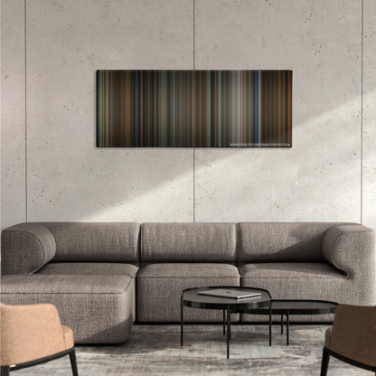 Jumanji color palette canvas on a concrete wall above a gray sectional sofa