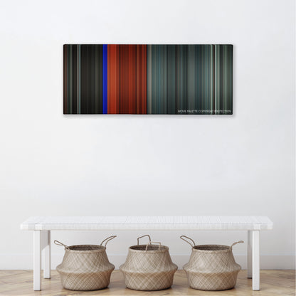 Exam color palette canvas above a white bench with three woven baskets