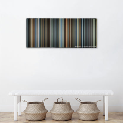 Hitman color palette canvas above a white bench with three woven baskets