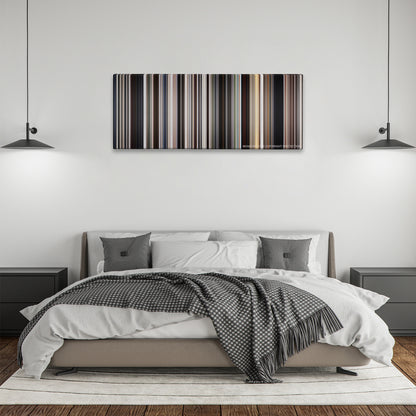 There Will Be Blood color palette canvas above a bed, between two black pendant lamps