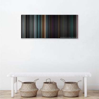 Upgrade color palette canvas above a white bench with three woven baskets