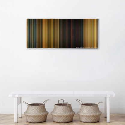 Extraction color palette canvas above a white bench with three woven baskets