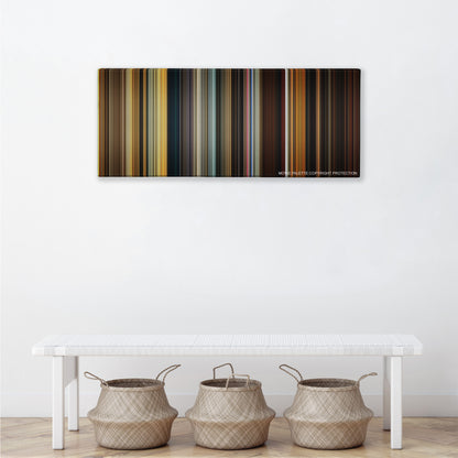 Apocalypse Now color palette canvas above a white bench with three woven baskets