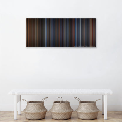 Die Hard color palette canvas above a white bench with three woven baskets
