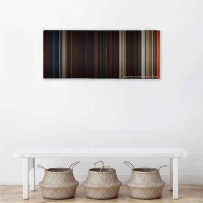 Beowulf color palette canvas above a white bench with three woven baskets