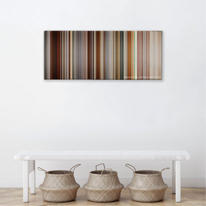 Precious color palette canvas above a white bench with three woven baskets