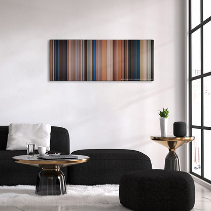 Lethal Weapon 4 color palette canvas above a black sofa with a gold-topped table