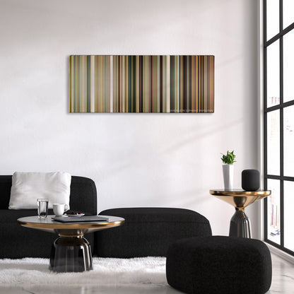 Marley & Me color palette canvas above a black sofa with a gold-topped table