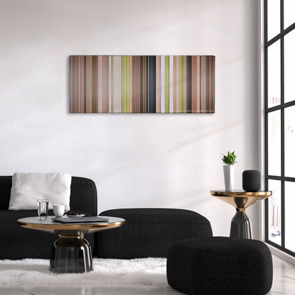 Wedding Crashers color palette canvas above a black sofa with a gold-topped table