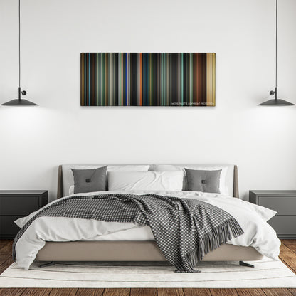 You Were Never Really Here color palette canvas above a bed, between two black pendant lamps