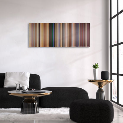 Jay and Silent Bob Strike Back color palette canvas above a black sofa with a gold-topped table
