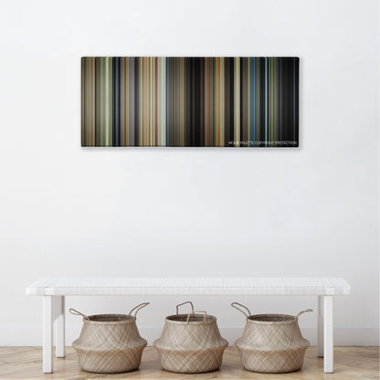 Little Children color palette canvas above a white bench with three woven baskets